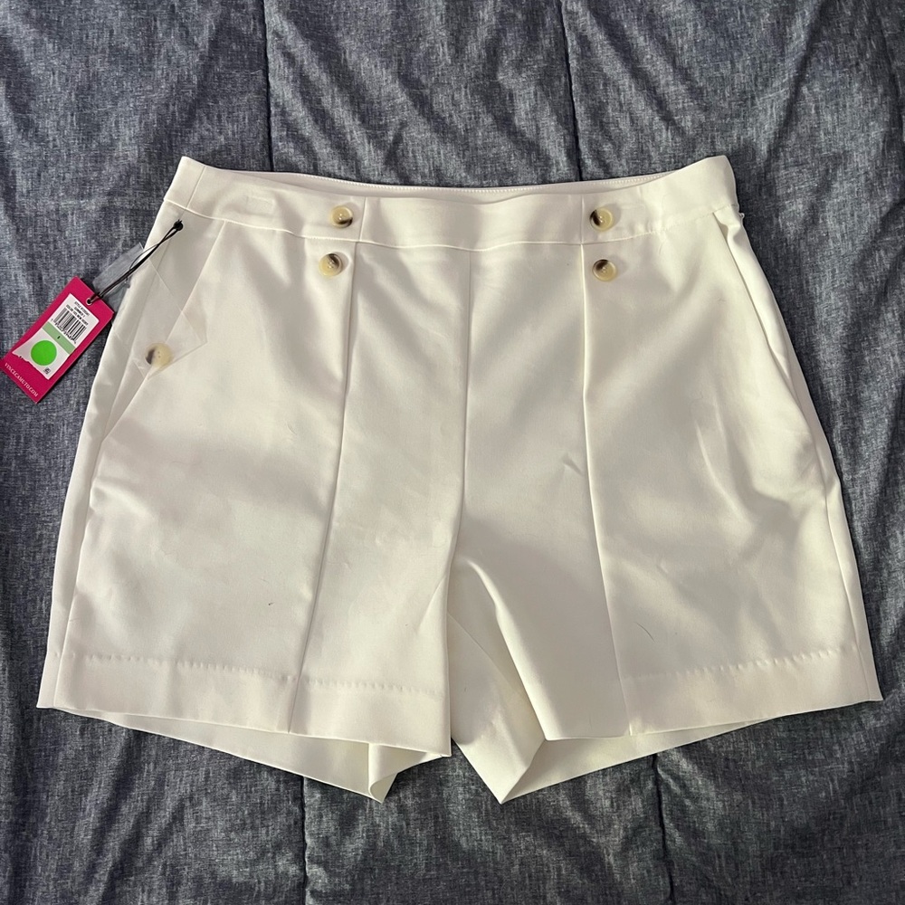 Vince Camuto Off-White High-Waist Sailor Button Shorts 6 inches
